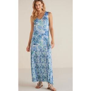 Soft Surroundings Women size Small Castel Maxi Dress Blue White